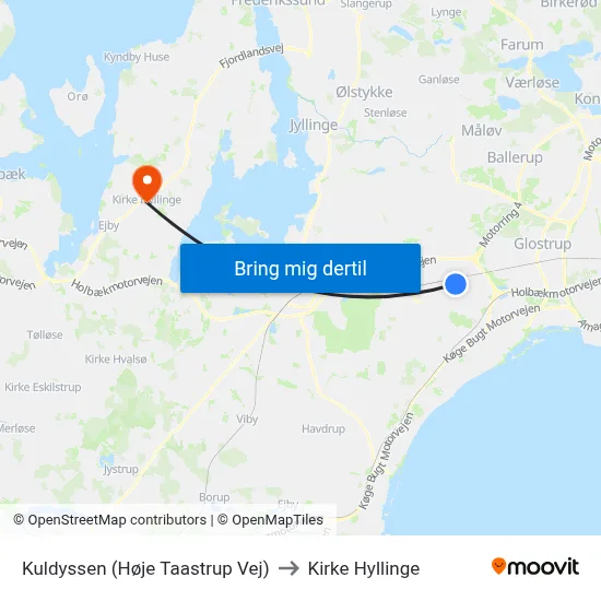 Kuldyssen (Høje Taastrup Vej) to Kirke Hyllinge map