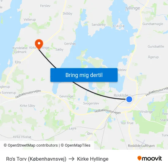 Ro's Torv (Københavnsvej) to Kirke Hyllinge map