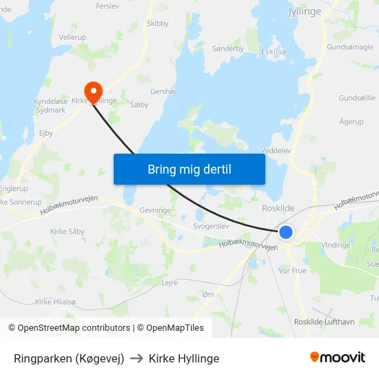 Ringparken (Køgevej) to Kirke Hyllinge map