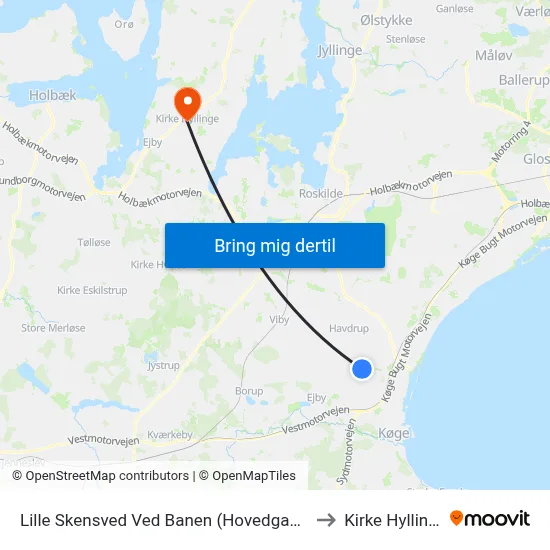 Lille Skensved Ved Banen (Hovedgaden) to Kirke Hyllinge map