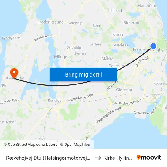 Rævehøjvej Dtu (Helsingørmotorvejen) to Kirke Hyllinge map