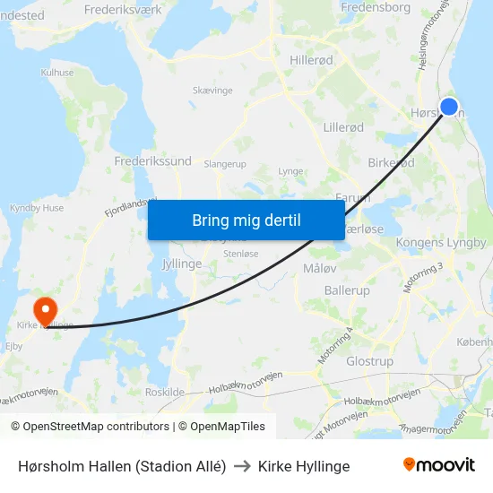 Hørsholm Hallen (Stadion Allé) to Kirke Hyllinge map