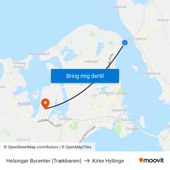 Helsingør Bycenter (Trækbanen) to Kirke Hyllinge map