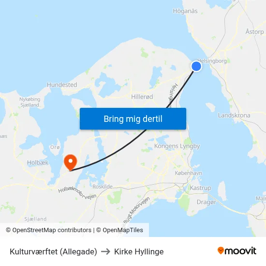 Kulturværftet (Allegade) to Kirke Hyllinge map