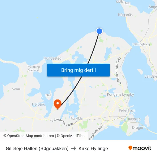 Gilleleje Hallen (Bøgebakken) to Kirke Hyllinge map
