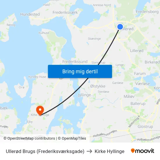 Ullerød Brugs (Frederiksværksgade) to Kirke Hyllinge map