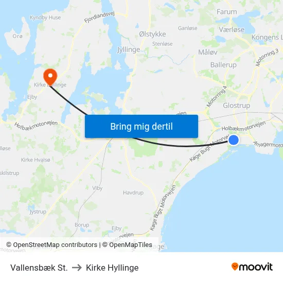 Vallensbæk St. to Kirke Hyllinge map