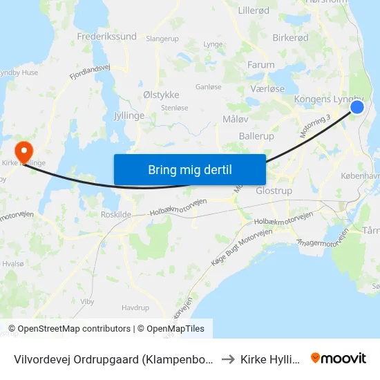 Vilvordevej Ordrupgaard (Klampenborgvej) to Kirke Hyllinge map