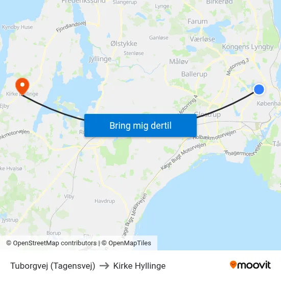 Tuborgvej (Tagensvej) to Kirke Hyllinge map