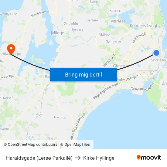 Haraldsgade (Lersø Parkallé) to Kirke Hyllinge map