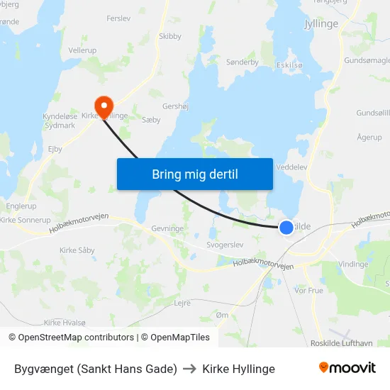Bygvænget (Sankt Hans Gade) to Kirke Hyllinge map
