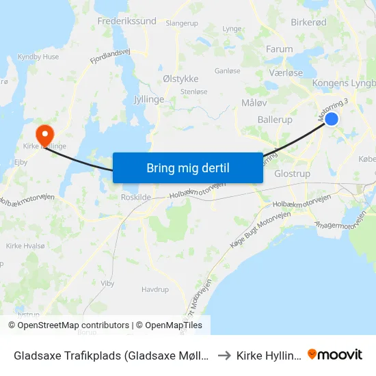 Gladsaxe Trafikplads (Gladsaxe Møllevej) to Kirke Hyllinge map