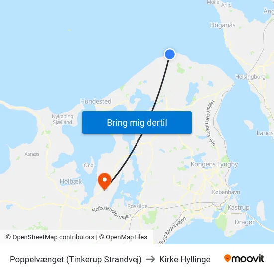 Poppelvænget (Tinkerup Strandvej) to Kirke Hyllinge map