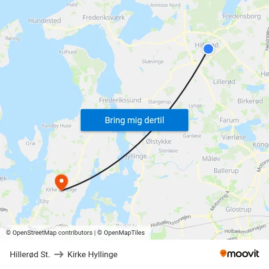 Hillerød St. to Kirke Hyllinge map