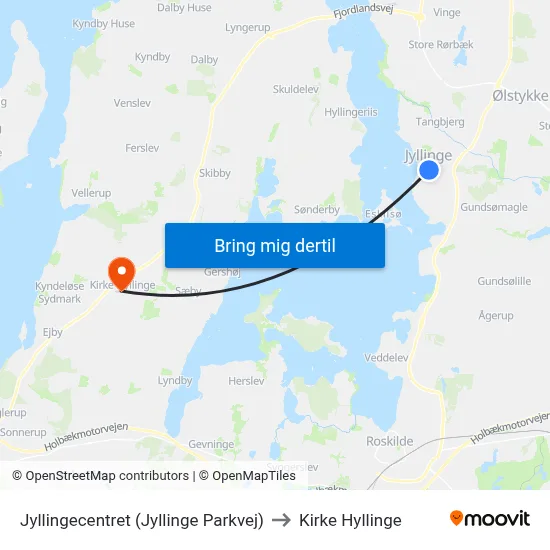 Jyllingecentret (Jyllinge Parkvej) to Kirke Hyllinge map