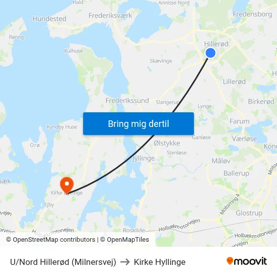 U/Nord Hillerød (Milnersvej) to Kirke Hyllinge map