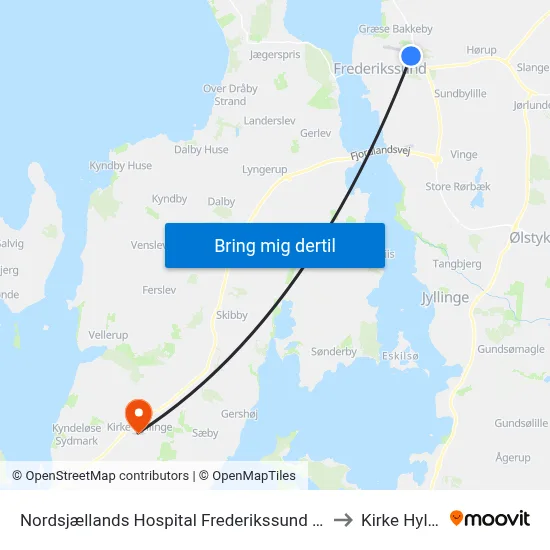 Nordsjællands Hospital Frederikssund (Hospitalvej) to Kirke Hyllinge map