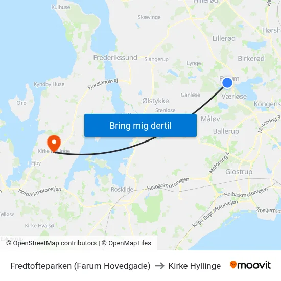 Fredtofteparken (Farum Hovedgade) to Kirke Hyllinge map