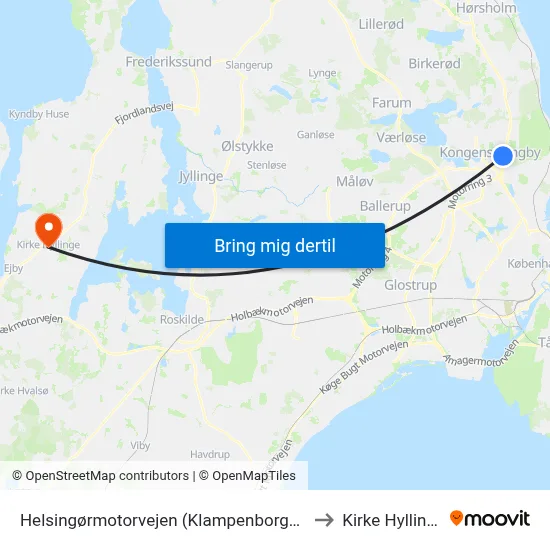 Helsingørmotorvejen (Klampenborgvej) to Kirke Hyllinge map