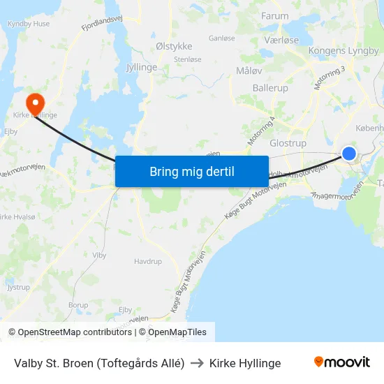 Valby St. Broen (Toftegårds Allé) to Kirke Hyllinge map