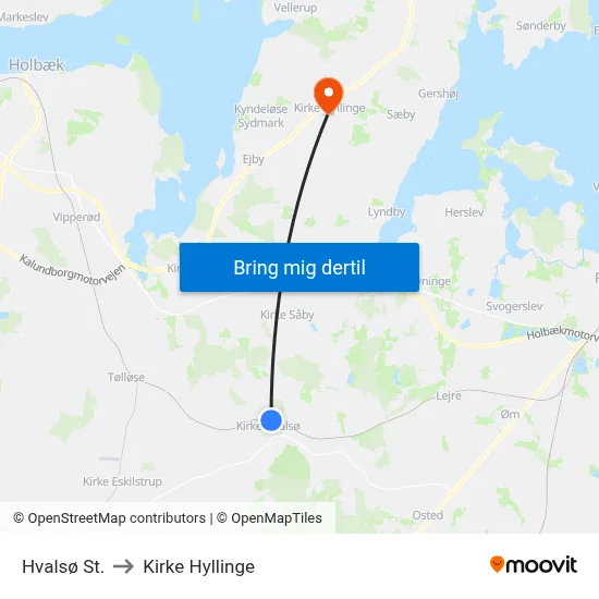Hvalsø St. to Kirke Hyllinge map