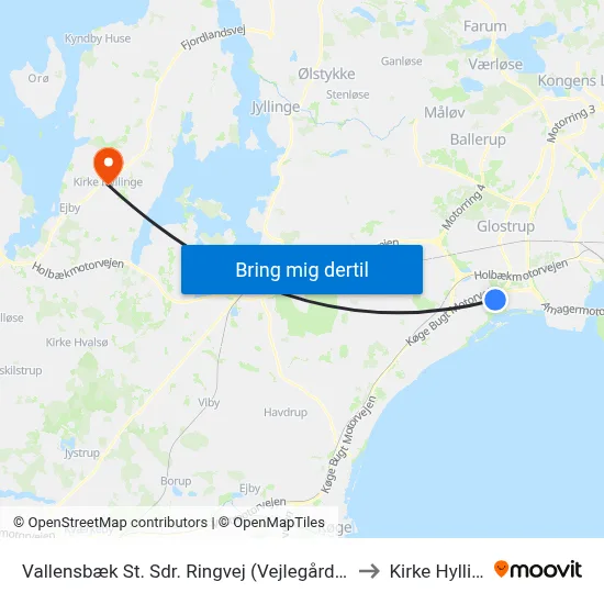 Vallensbæk St. Sdr. Ringvej (Vejlegårdsparken) to Kirke Hyllinge map