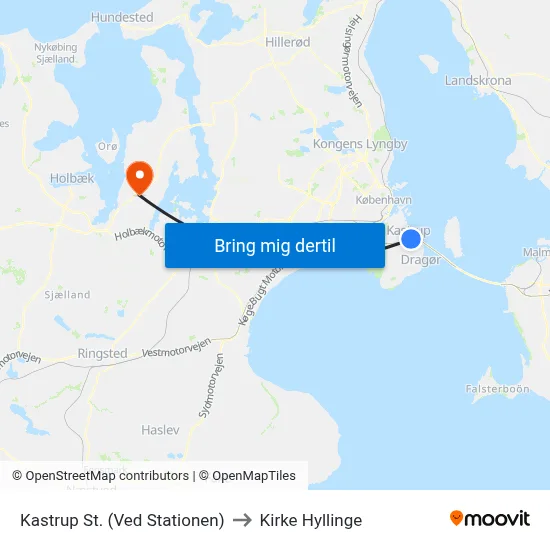 Kastrup St. (Ved Stationen) to Kirke Hyllinge map
