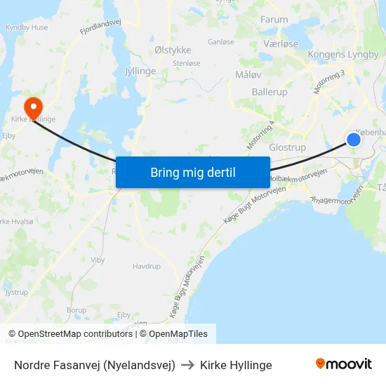 Nordre Fasanvej (Nyelandsvej) to Kirke Hyllinge map