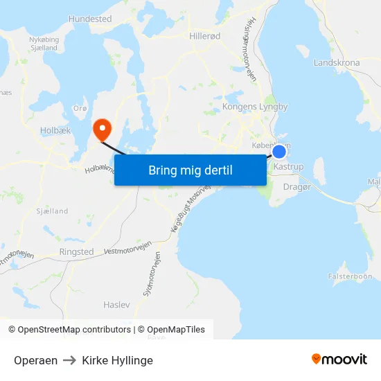 Operaen to Kirke Hyllinge map