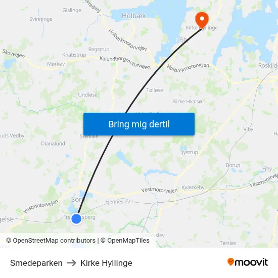 Smedeparken to Kirke Hyllinge map