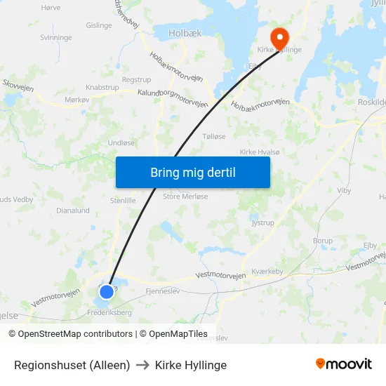 Regionshuset (Alleen) to Kirke Hyllinge map