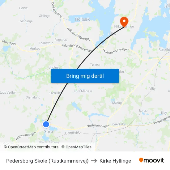 Pedersborg Skole (Rustkammervej) to Kirke Hyllinge map