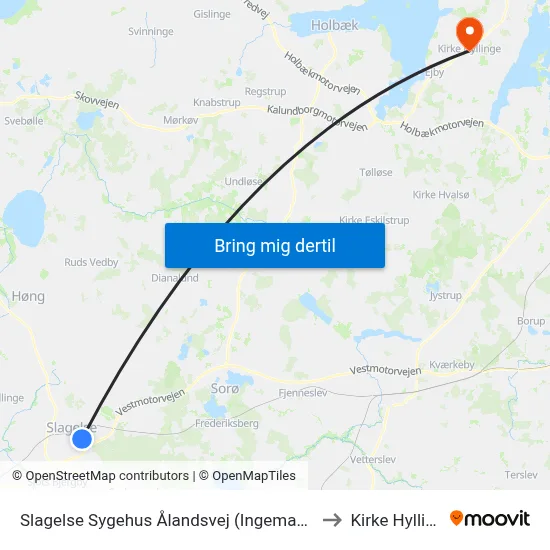 Slagelse Sygehus Ålandsvej (Ingemannsvej) to Kirke Hyllinge map