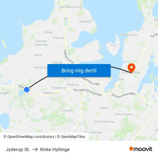 Jyderup St. to Kirke Hyllinge map