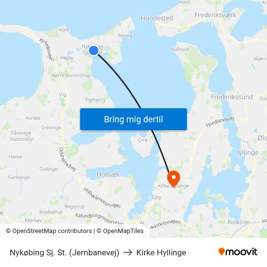 Nykøbing Sj. St. (Jernbanevej) to Kirke Hyllinge map