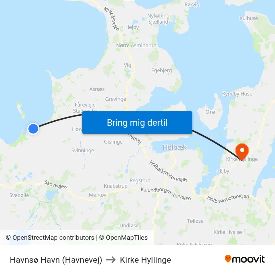 Havnsø Havn (Havnevej) to Kirke Hyllinge map