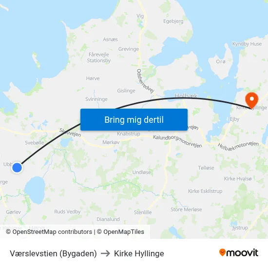 Værslevstien (Bygaden) to Kirke Hyllinge map