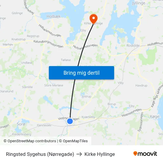 Ringsted Sygehus (Nørregade) to Kirke Hyllinge map