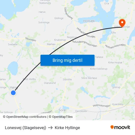 Lonesvej (Slagelsevej) to Kirke Hyllinge map