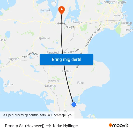 Præstø St. (Havnevej) to Kirke Hyllinge map