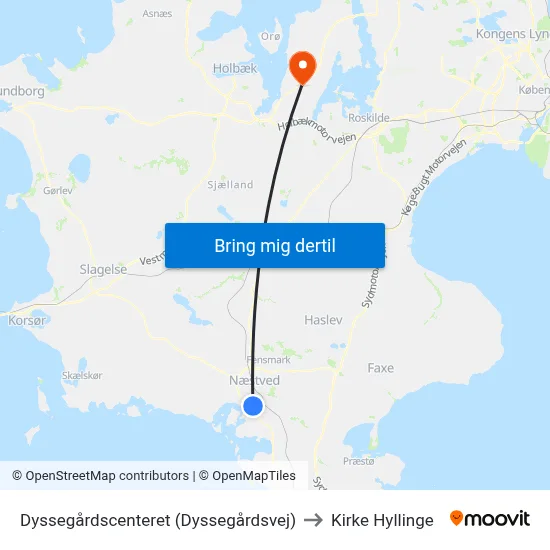 Dyssegårdscenteret (Dyssegårdsvej) to Kirke Hyllinge map