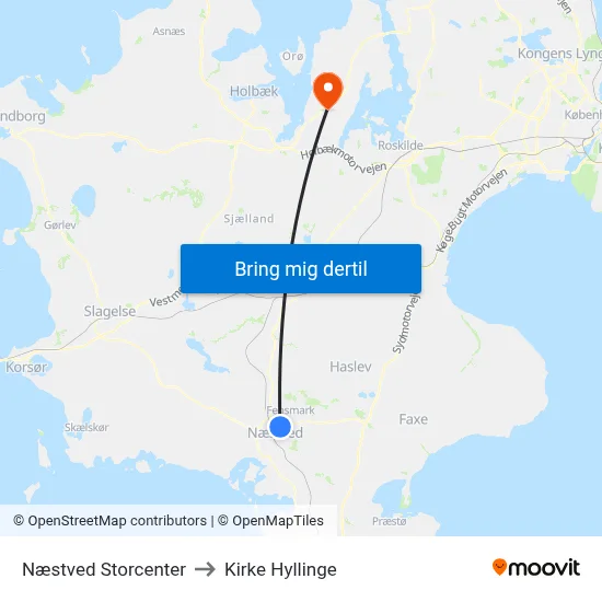 Næstved Storcenter to Kirke Hyllinge map
