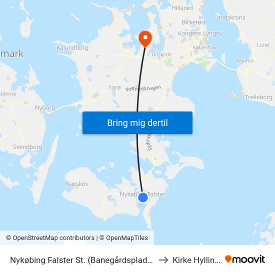 Nykøbing Falster St. (Banegårdspladsen) to Kirke Hyllinge map