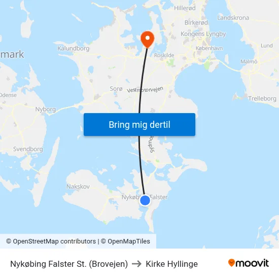 Nykøbing Falster St. (Brovejen) to Kirke Hyllinge map