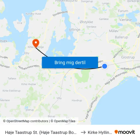 Høje Taastrup St. (Høje Taastrup Boulev) to Kirke Hyllinge map