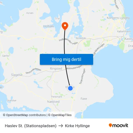 Haslev St. (Stationspladsen) to Kirke Hyllinge map