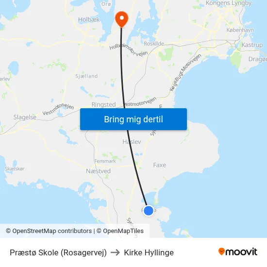 Præstø Skole (Rosagervej) to Kirke Hyllinge map