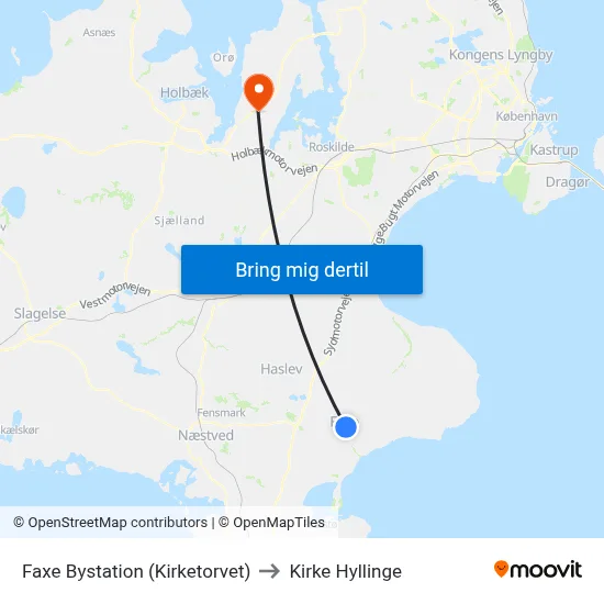 Faxe Bystation (Kirketorvet) to Kirke Hyllinge map