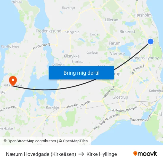 Nærum Hovedgade (Kirkeåsen) to Kirke Hyllinge map
