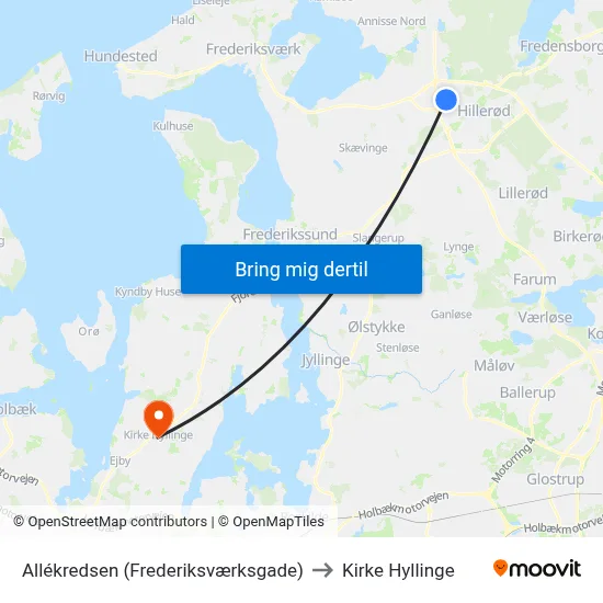 Allékredsen (Frederiksværksgade) to Kirke Hyllinge map
